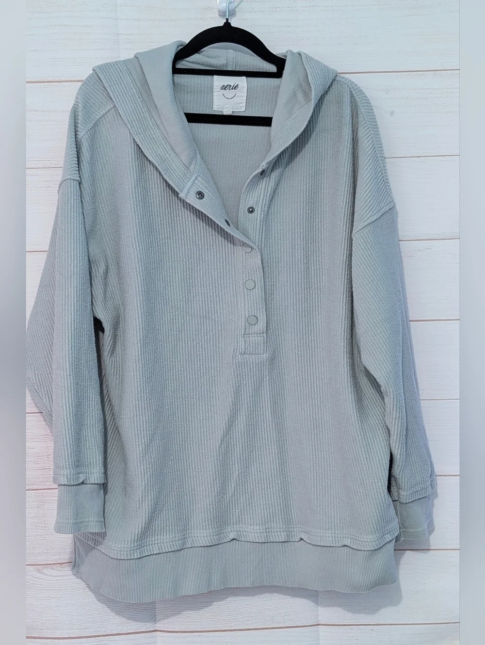 Light Sage Ribbed Henley Pullover - Picture 8 of 14